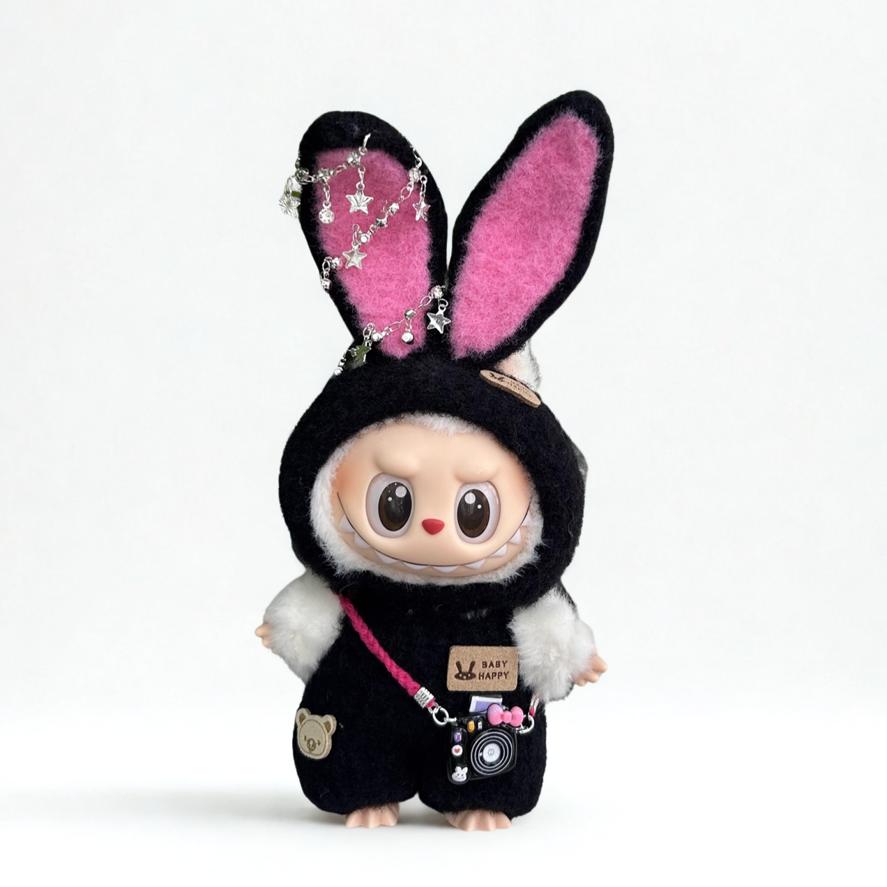 Labubu Starry Black Bunny Outfit – With Camera Bag Accessory