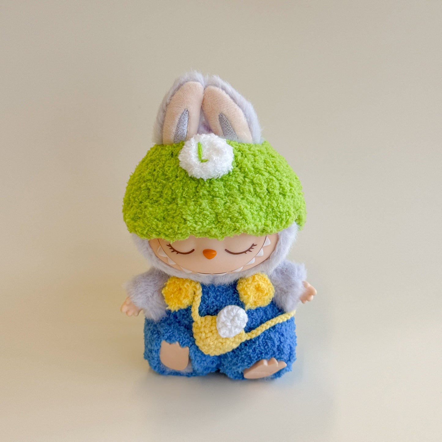 Labubu Green Cap & Blue Overalls Outfit Set