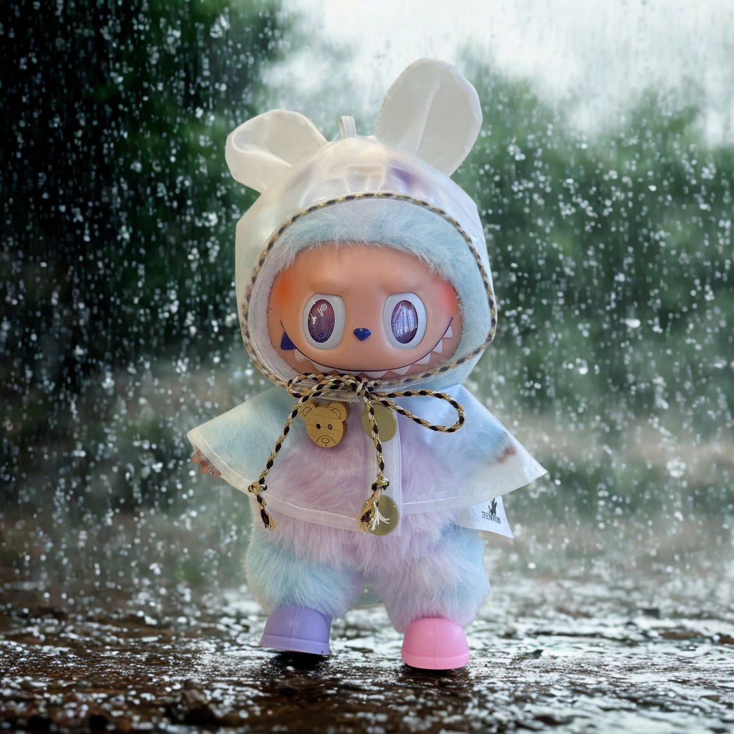 Labubu Transparent Raincoat and Boots Set with Bear Ears