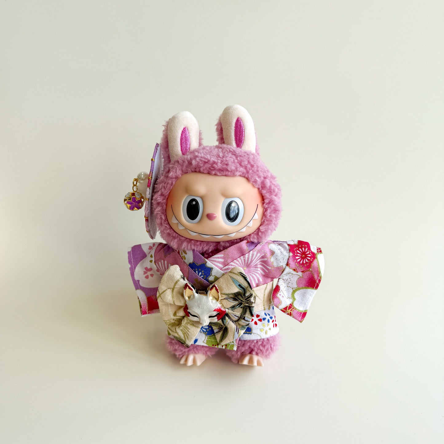 Labubu Kimono Set – Purple Floral with Fox Mask Bow