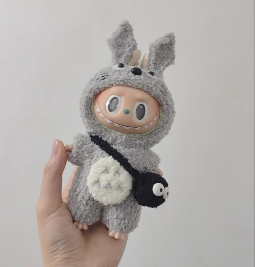 Labubu Forest Guardian Outfit Set - Gray Hoodie with Fluffy Tail