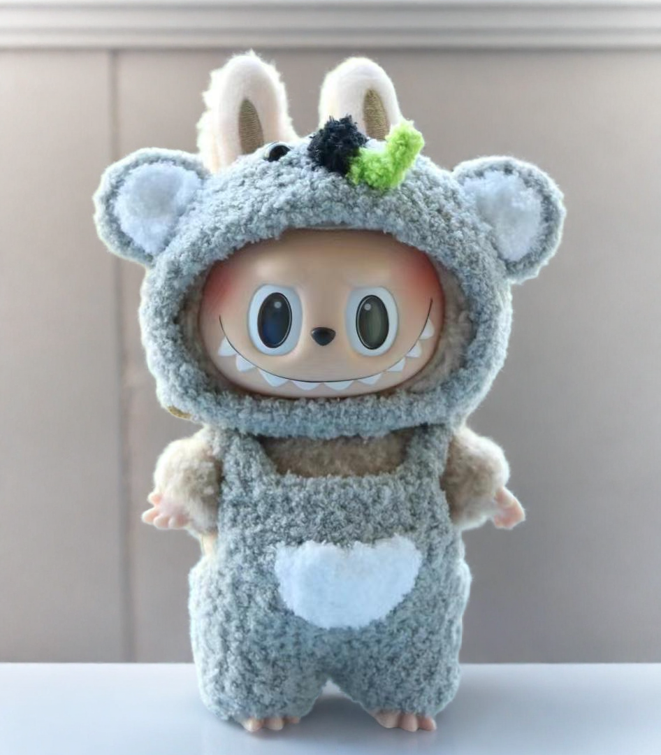 Labubu Koala Costume Set - Fuzzy Gray Onesie with Ears
