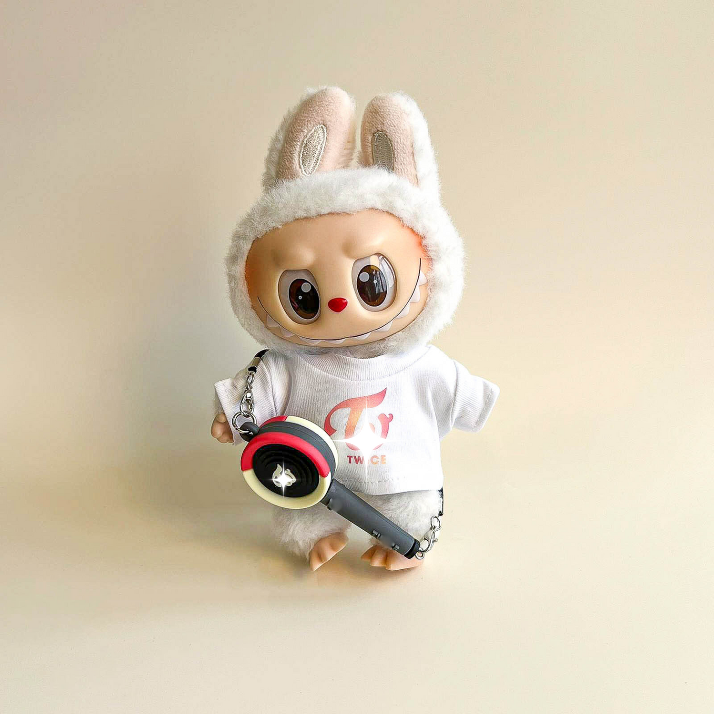 Labubu Pink Signal Idol Logo Tee Outfit (Colored) — With Mini Fan Lightstick (2 Items)