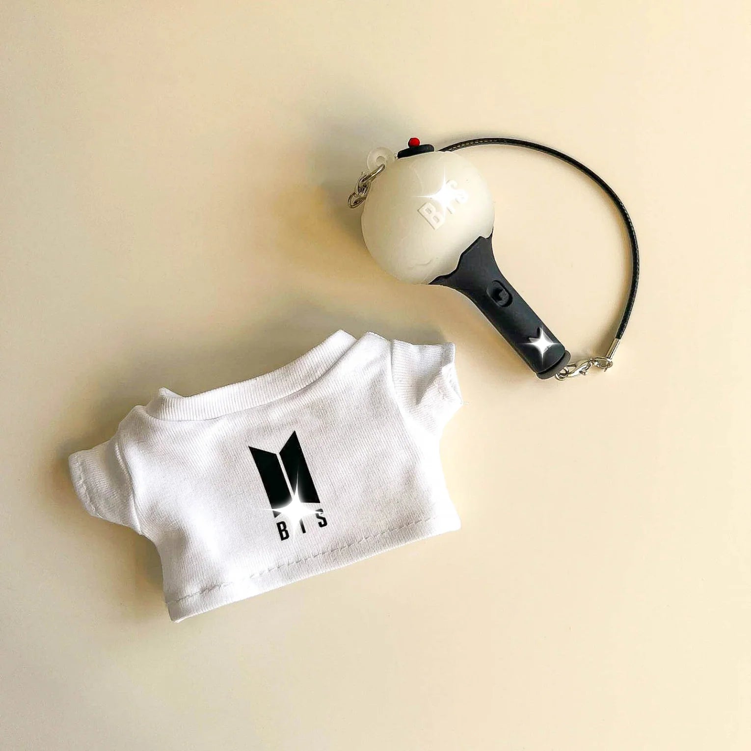 Labubu Bullet Proof Idol Tee Outfit (Black Logo) — With Mini Fan Lightstick (2 Items)