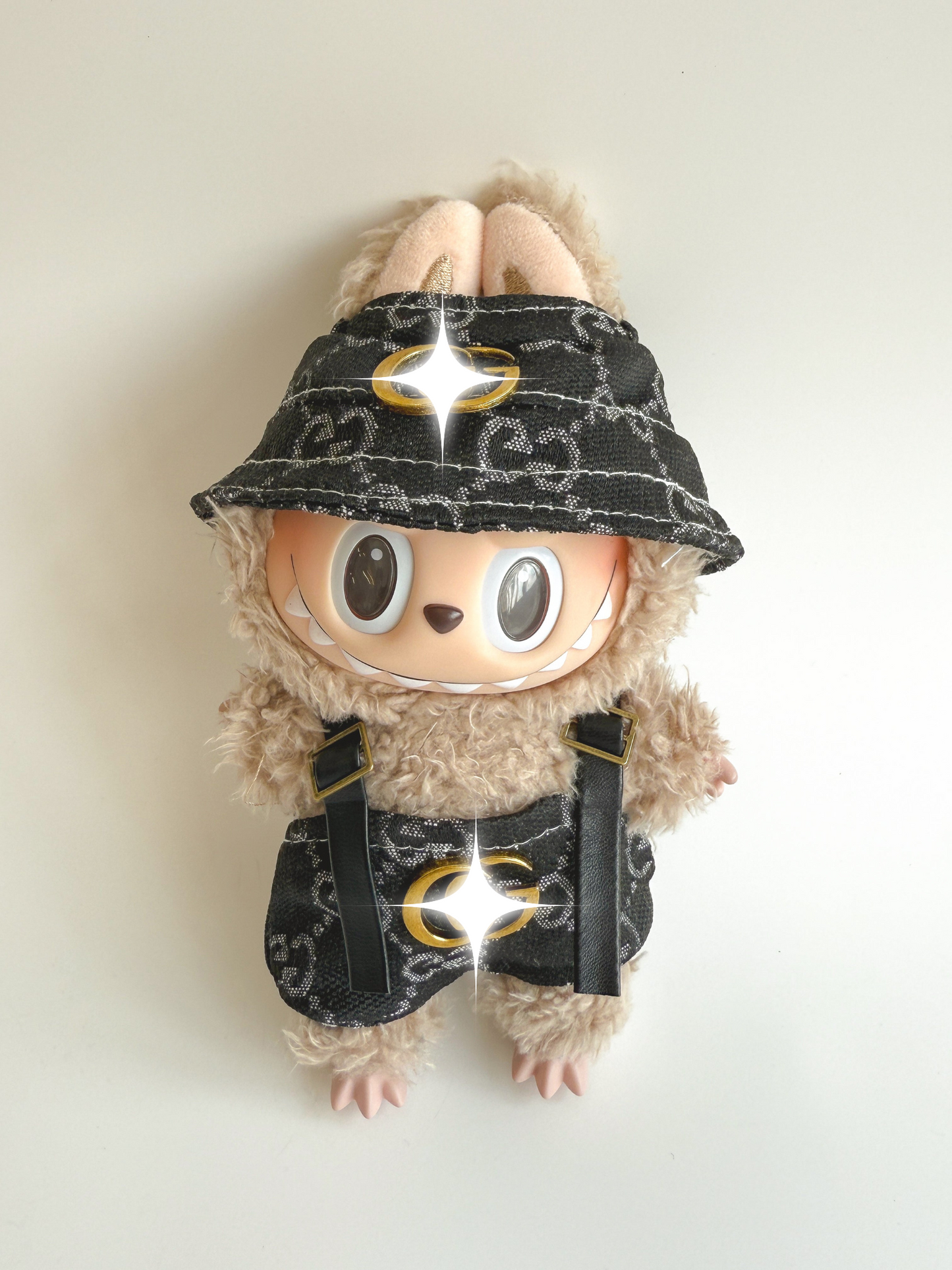 Labubu Noir Monogram Set – Bucket Hat & Overalls