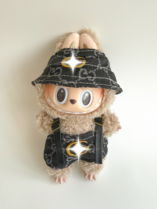 Labubu Noir Monogram Set – Bucket Hat & Overalls