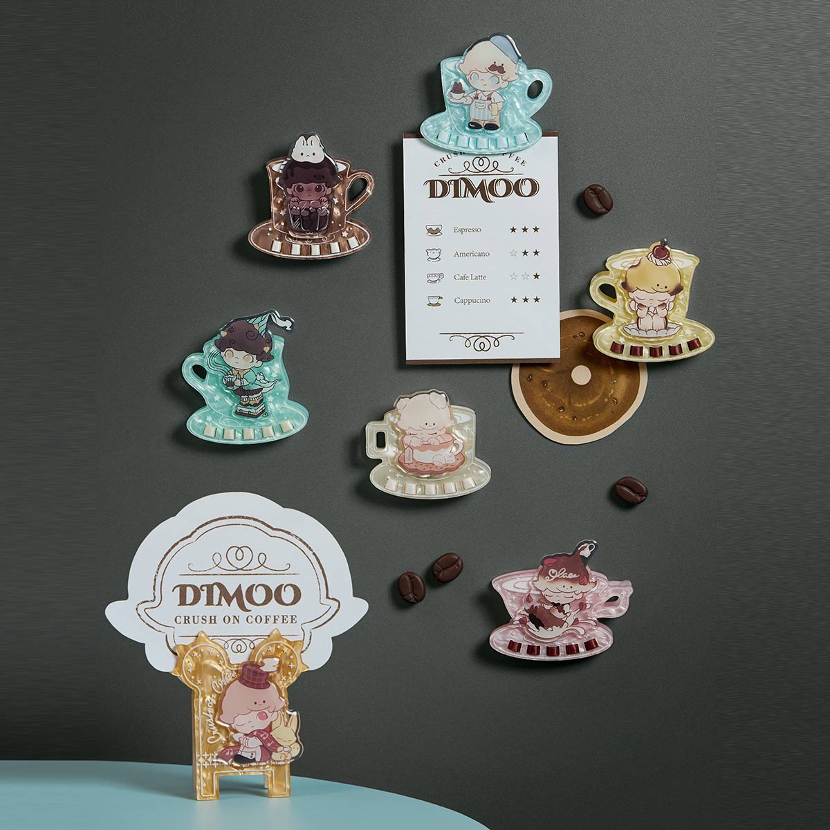 POPMART DIMOO Crush On Coffee Series-Acrylic Fridge Magnet Clip Blind Box