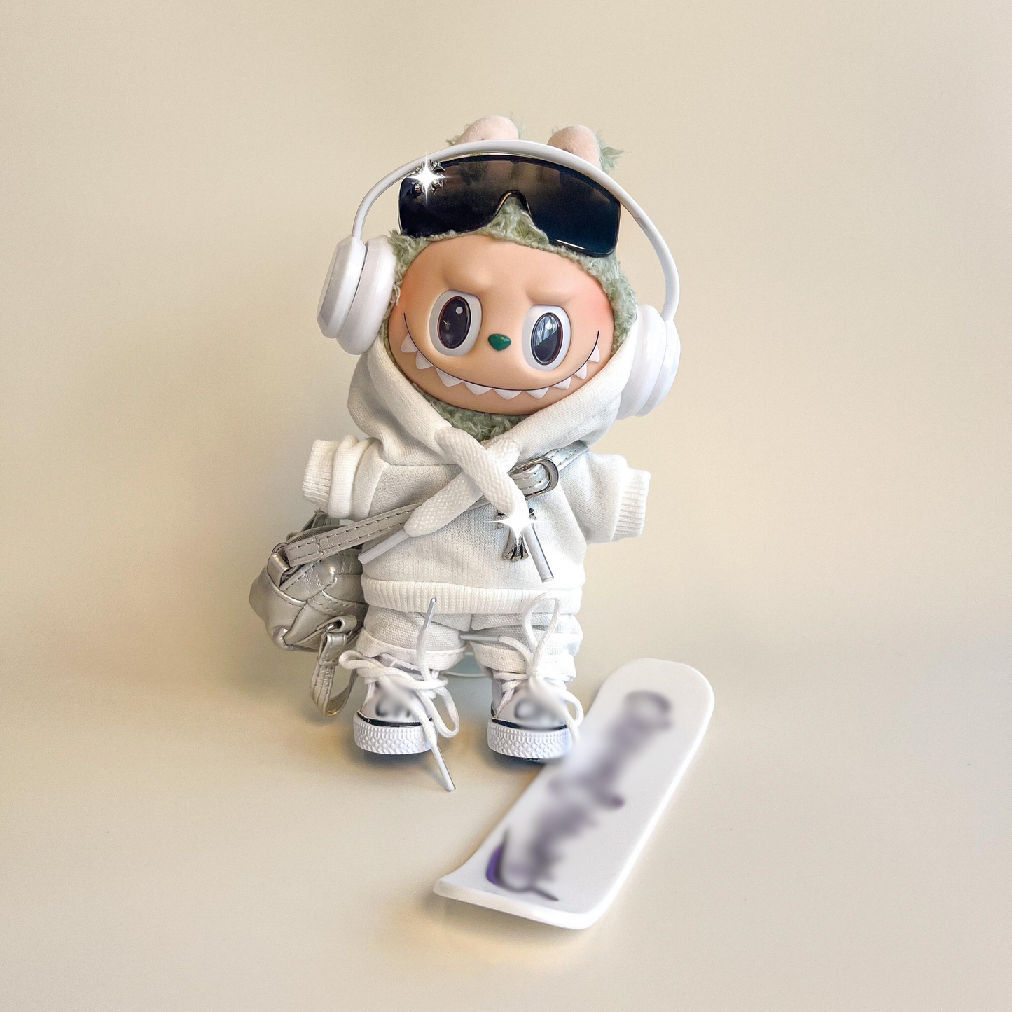 Labubu White Hoodie Streetwear Outfit Set (7 Items)