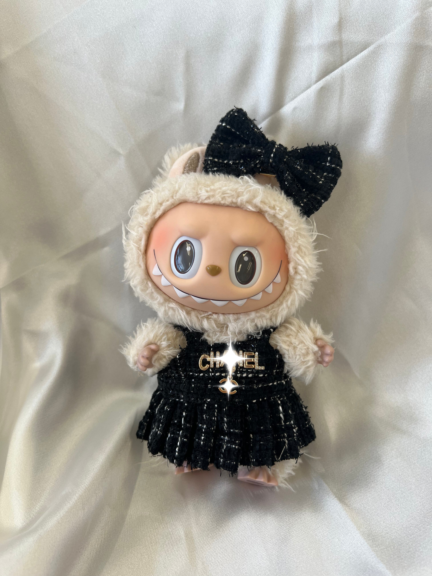 Labubu Classic Black Tweed Dress Set with Bow