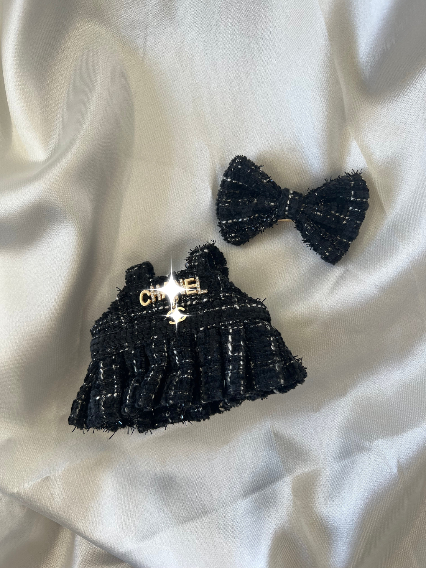 Labubu Classic Black Tweed Dress Set with Bow