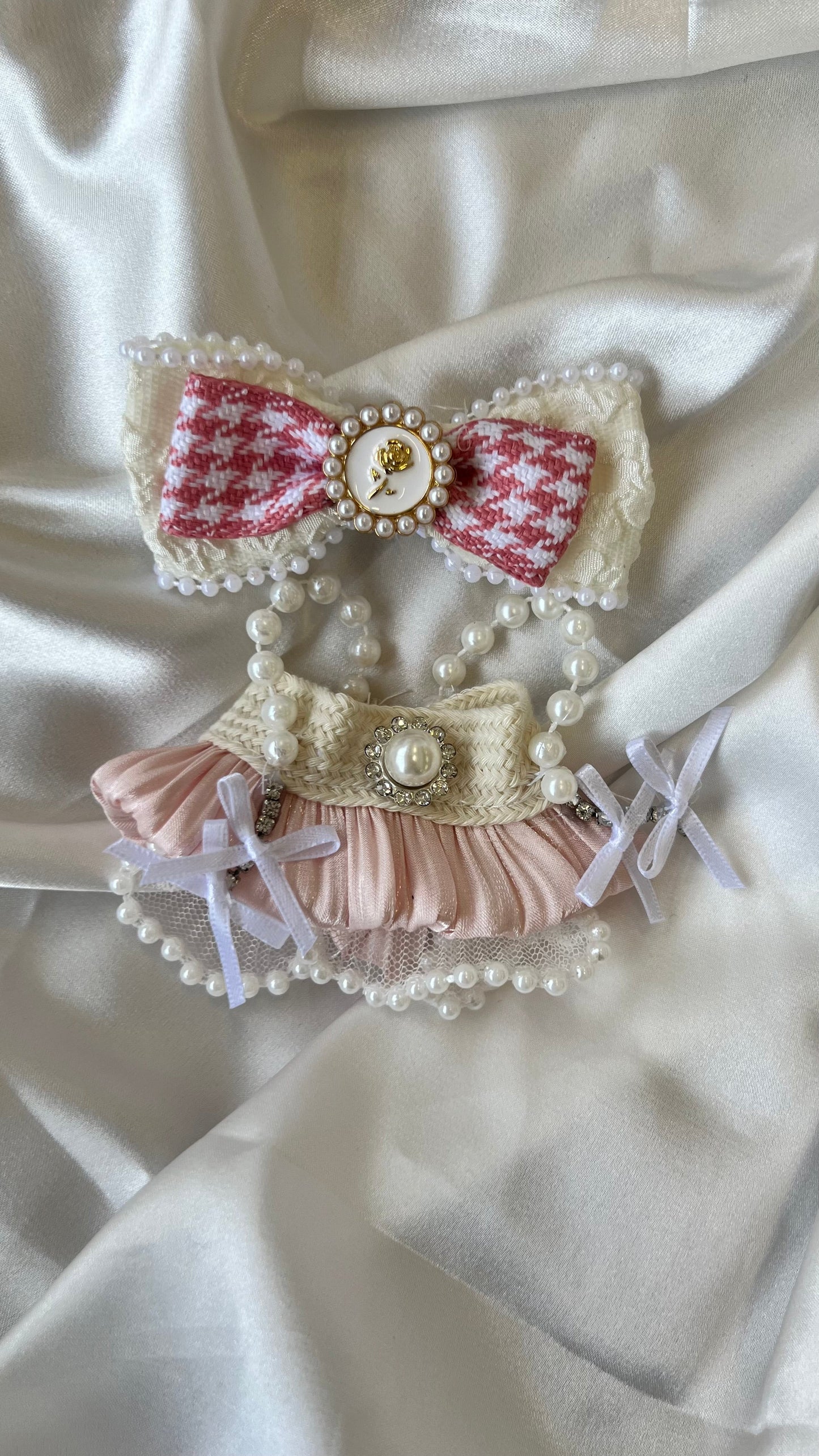 Labubu Elegant Pearl Tutu Set with Bow Headband