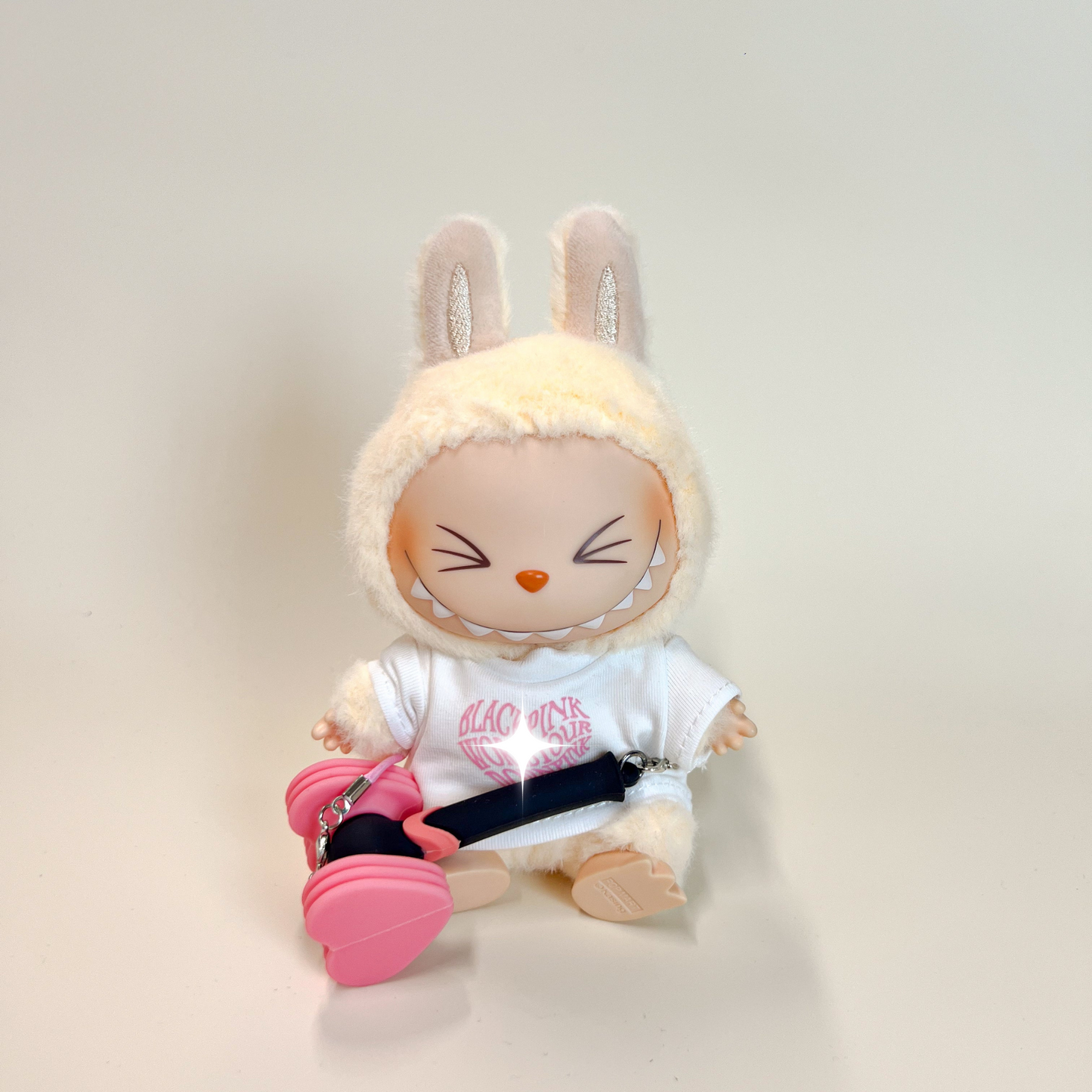 Labubu Concert Outfit Set – White Heart Tee with Mini Fan Lightstick (2 Items)