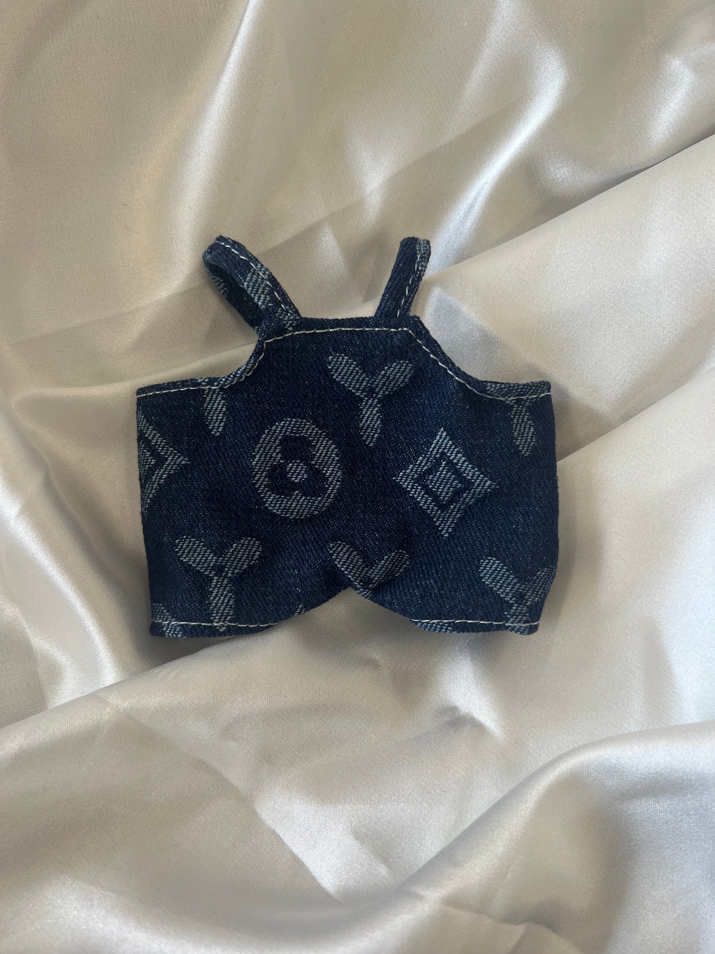 Labubu Navy Monogram Denim Set – Overalls & Fisherman Hat