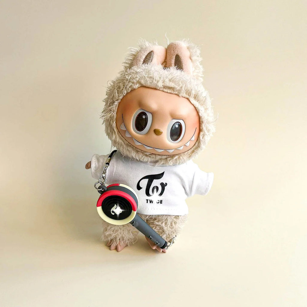 Labubu Pink Signal Idol Logo Tee Outfit (Black & White) — With Mini Fan Lightstick (2 Items)