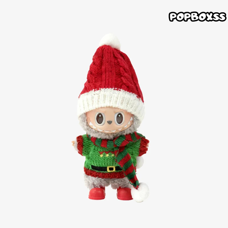 Labubu clothes Christmas Outfit - Red hat + green sweater + Scarf + Red shoes