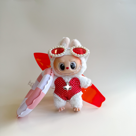 Labubu Red Summer Outfit Set – Swimsuit & Surfboard (4 Items)