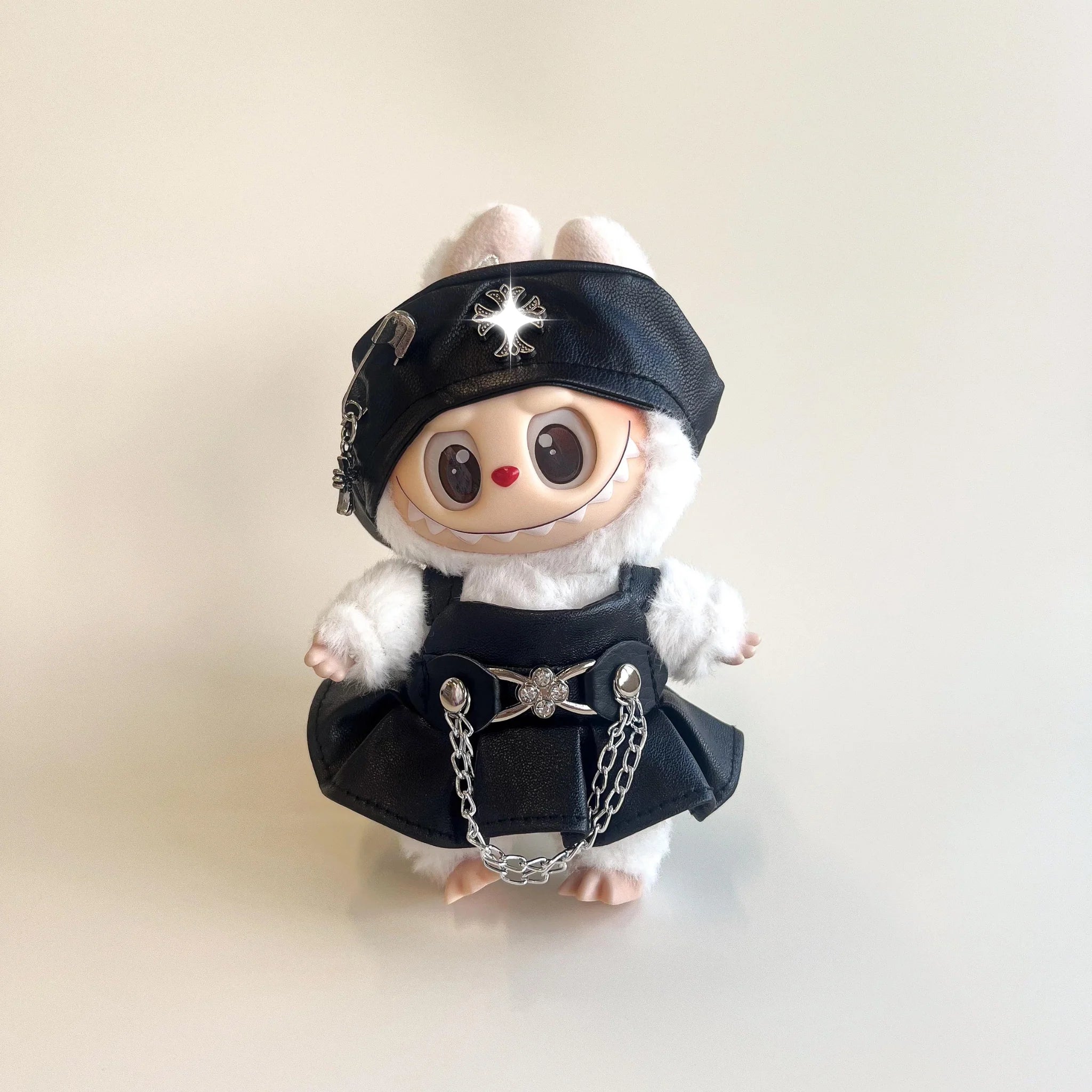 Labubu Black Leather Fashion Dress Outfit Set (2 Items)