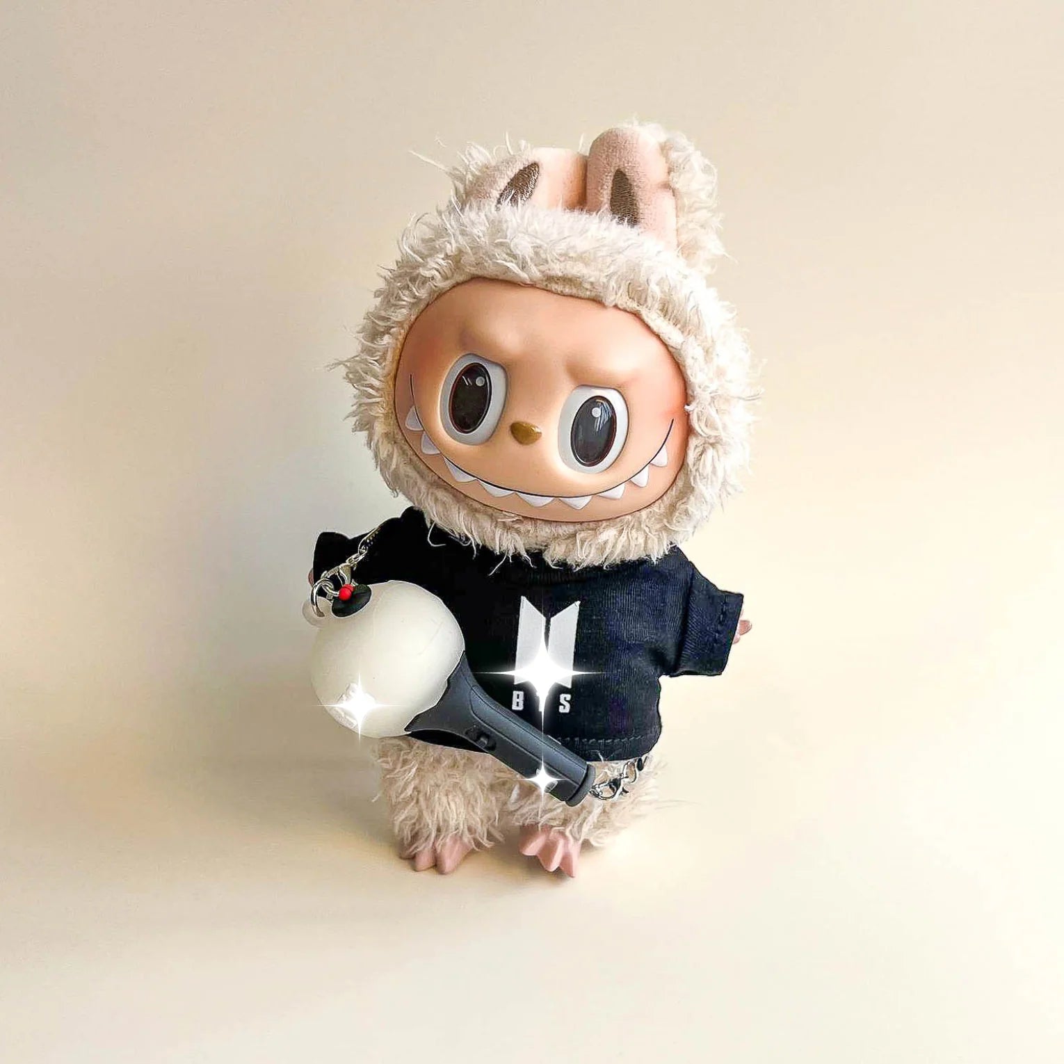 Labubu Bullet Proof Idol Tee Outfit (White Logo) — With Mini Fan Lightstick (2 Items)