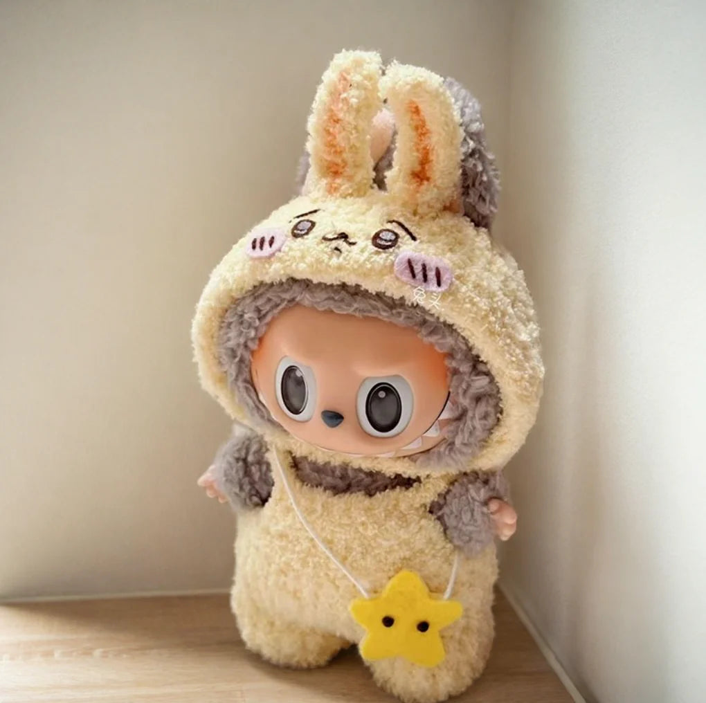 Labubu Usagi Bunny Outfit Set - Cream Rabbit Costume with Star Pendant