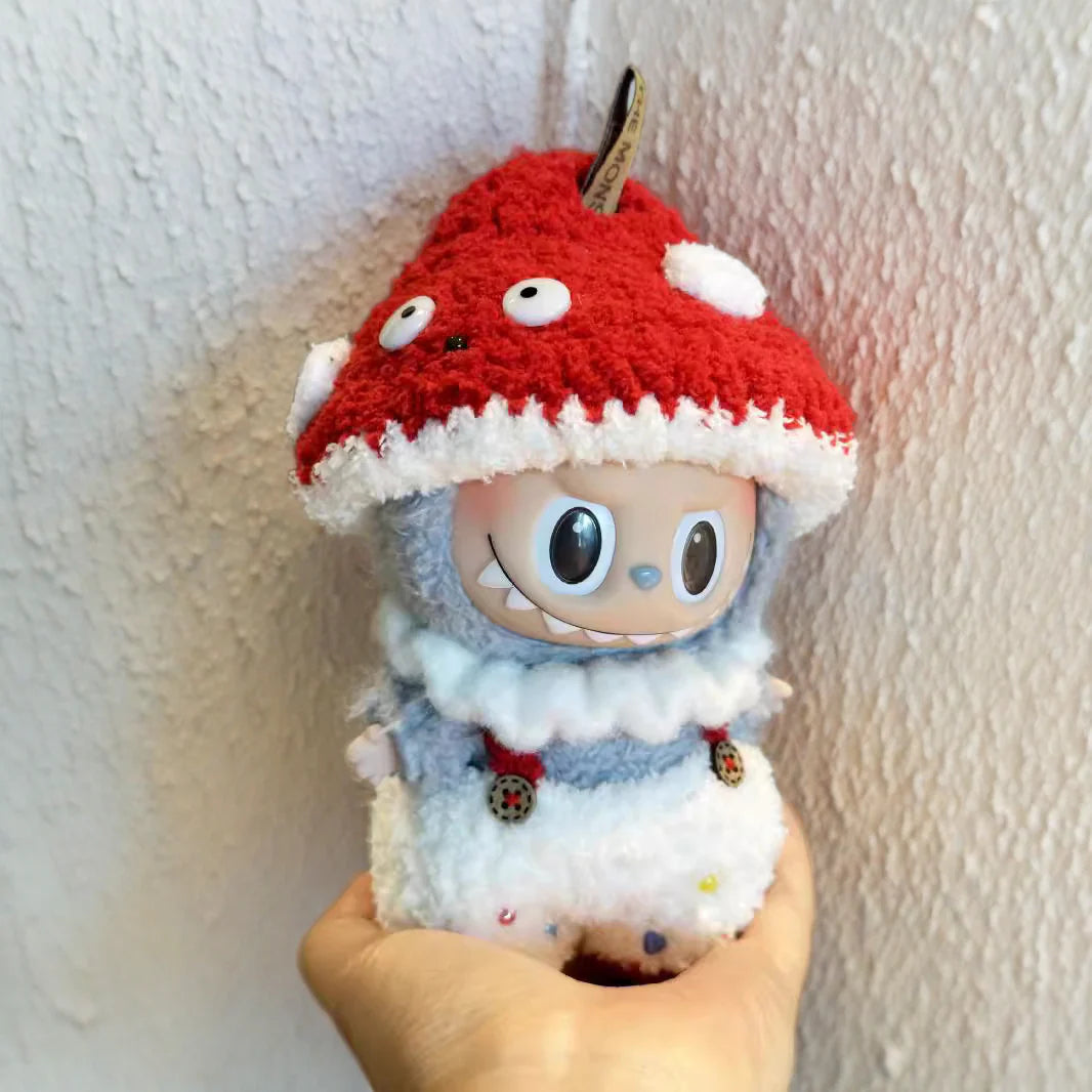 Labubu Mushroom Outfit Set - Red & White Outfit with Mushroom Hat