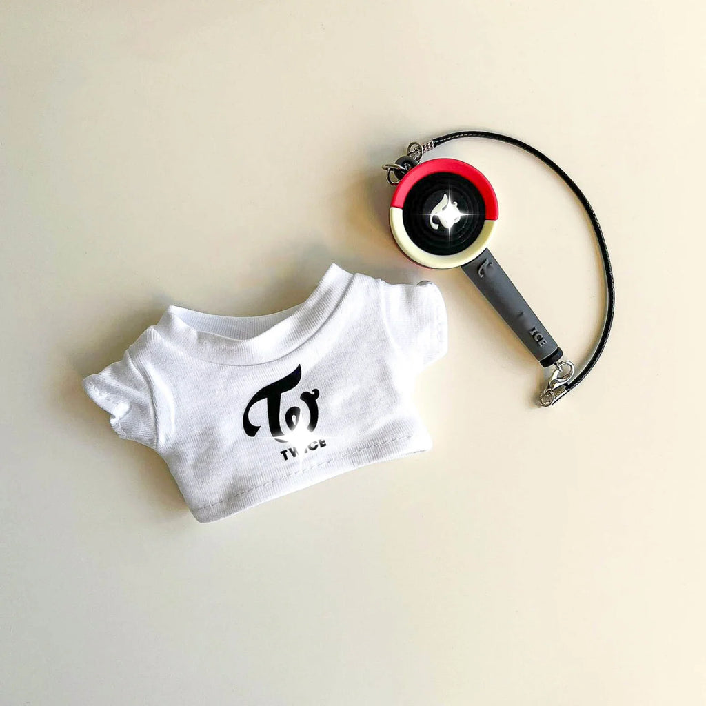 Labubu Pink Signal Idol Logo Tee Outfit (Black & White) — With Mini Fan Lightstick (2 Items)