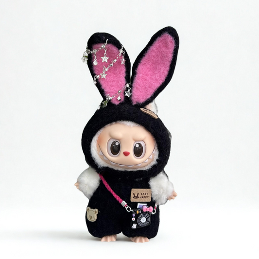 Labubu Starry Black Bunny Outfit – With Camera Bag Accessory