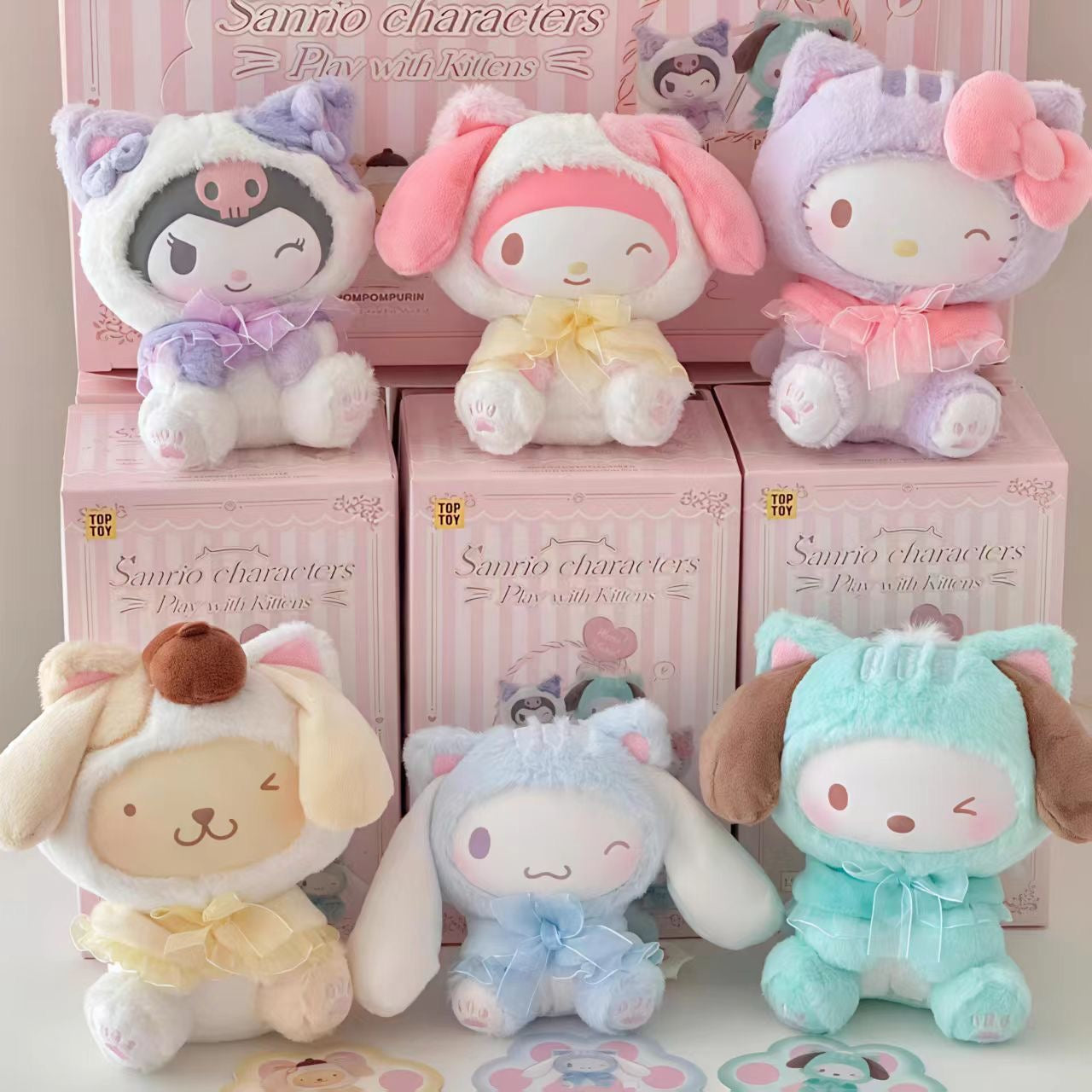SANRI0 Characters Play With Kittens Series Plush Dolls. Blind Box