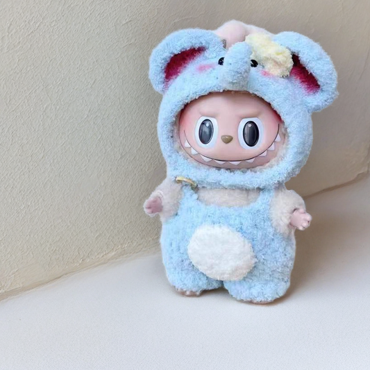 Labubu Elephant Outfit Set - Pink Hoodie & Blue Overalls