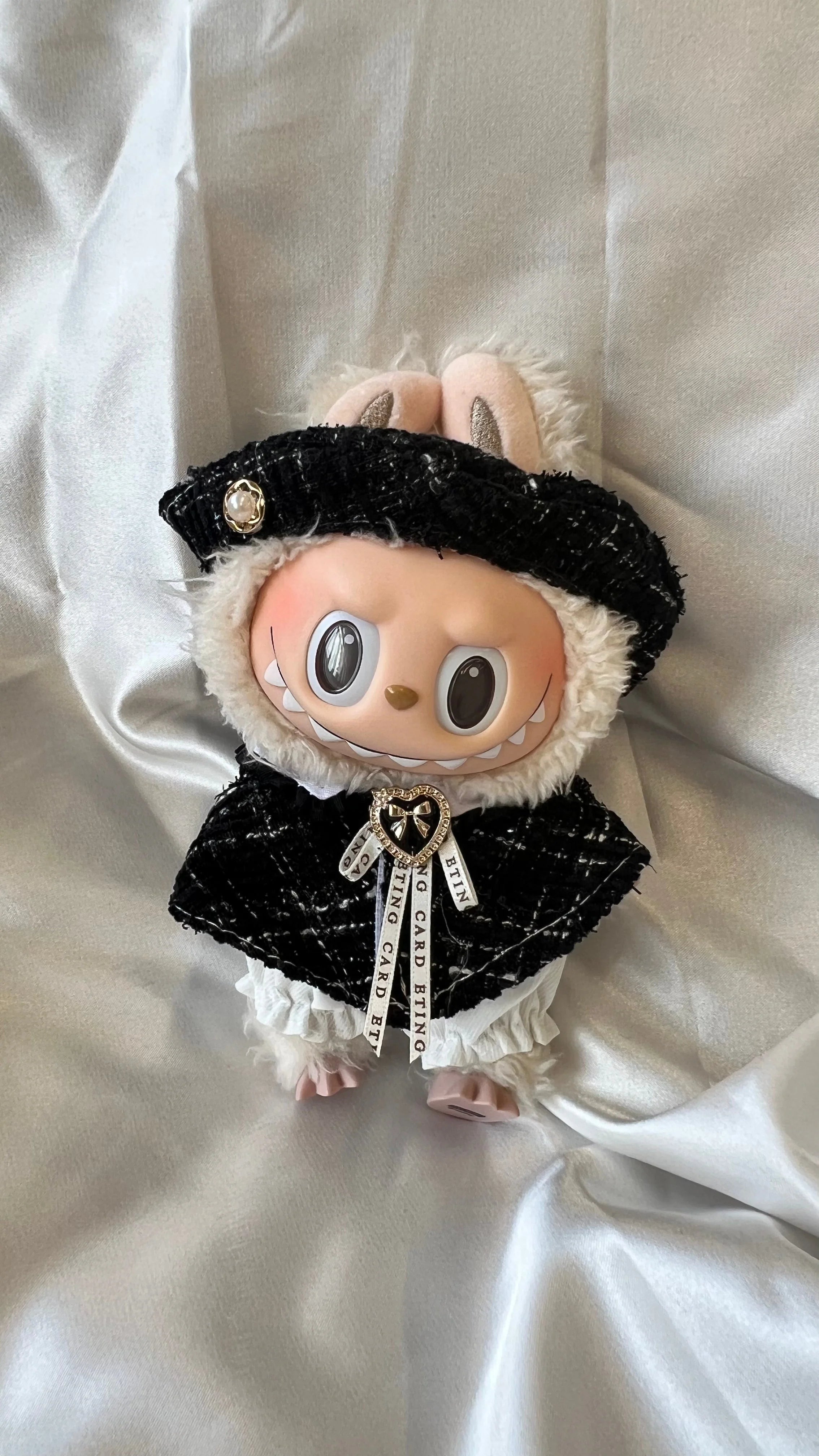 Labubu Classic Tweed Costume Set - Black with White Bloomers and Beret