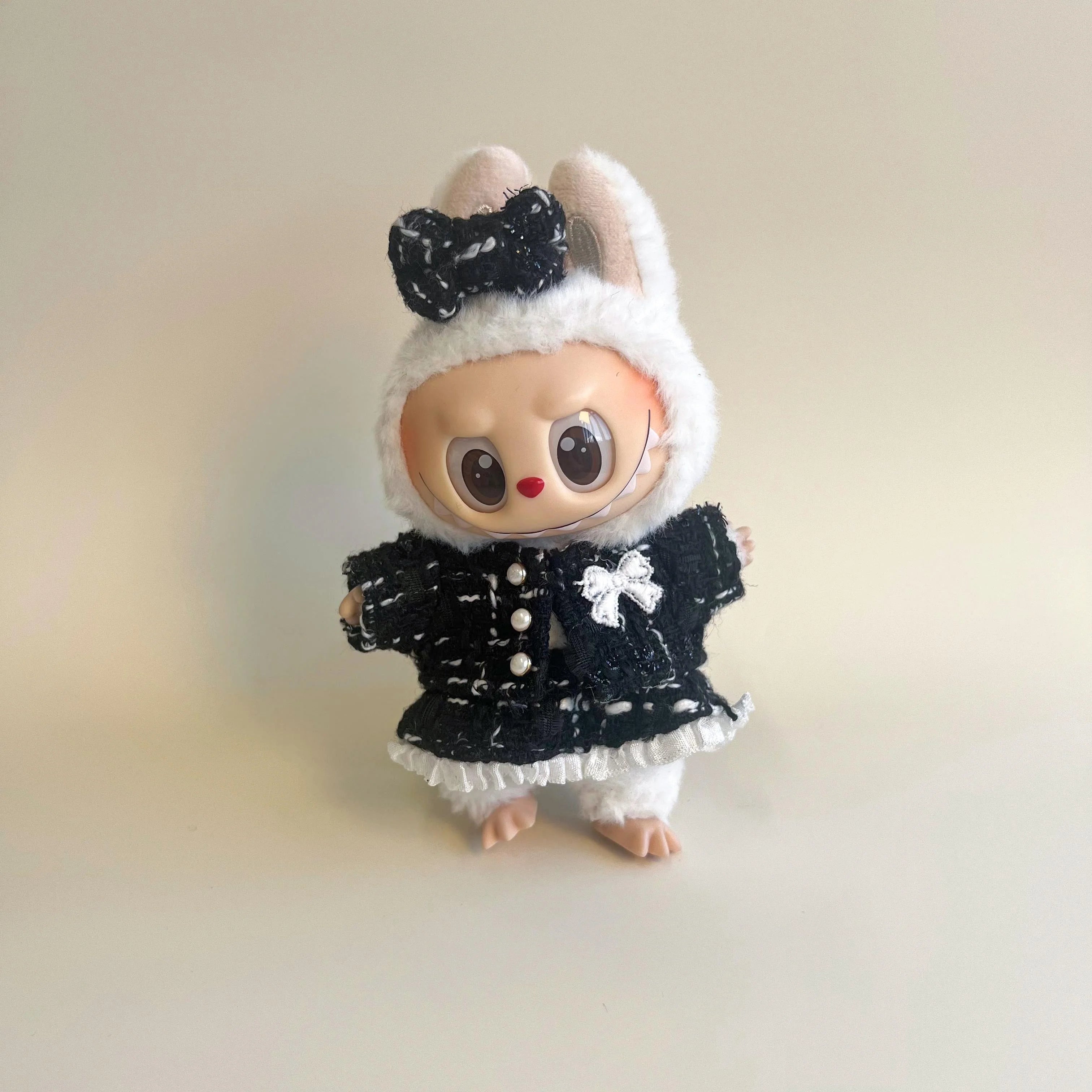 Labubu Tweed Dress Outfit – Pearl Button Style