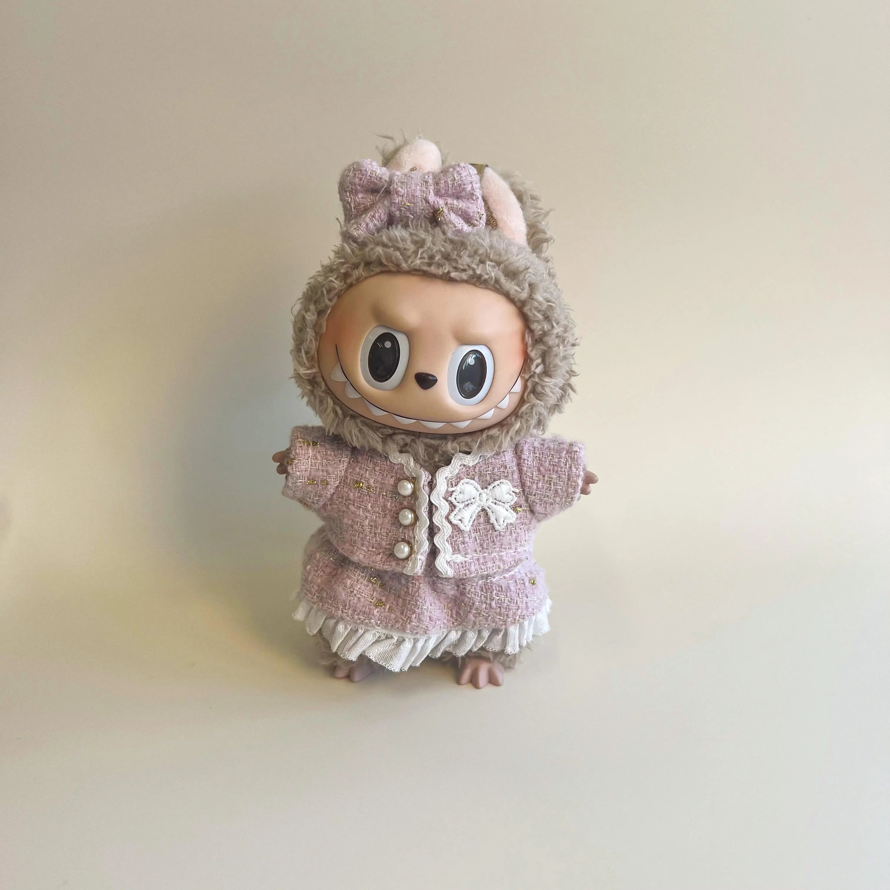 Labubu Tweed Dress Outfit – Pearl Button Style