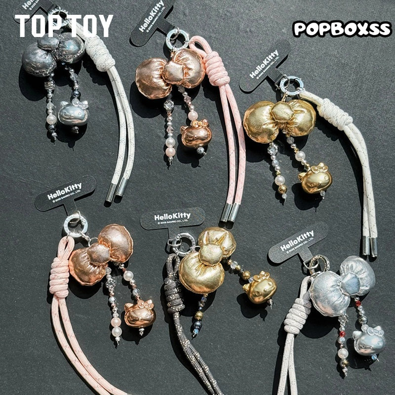 TOP TOY Hello Kitty Gold Glitter Phone Charms – Phone Strap. Mini Charm & Shoulder Lanyard