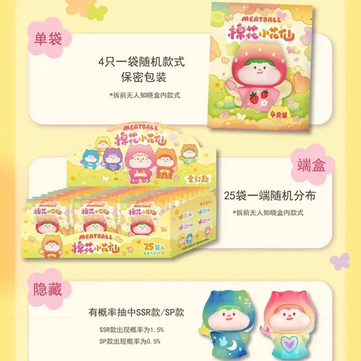 Meatball Cotton Fairy Mini Beans Series Figures. Blind Box