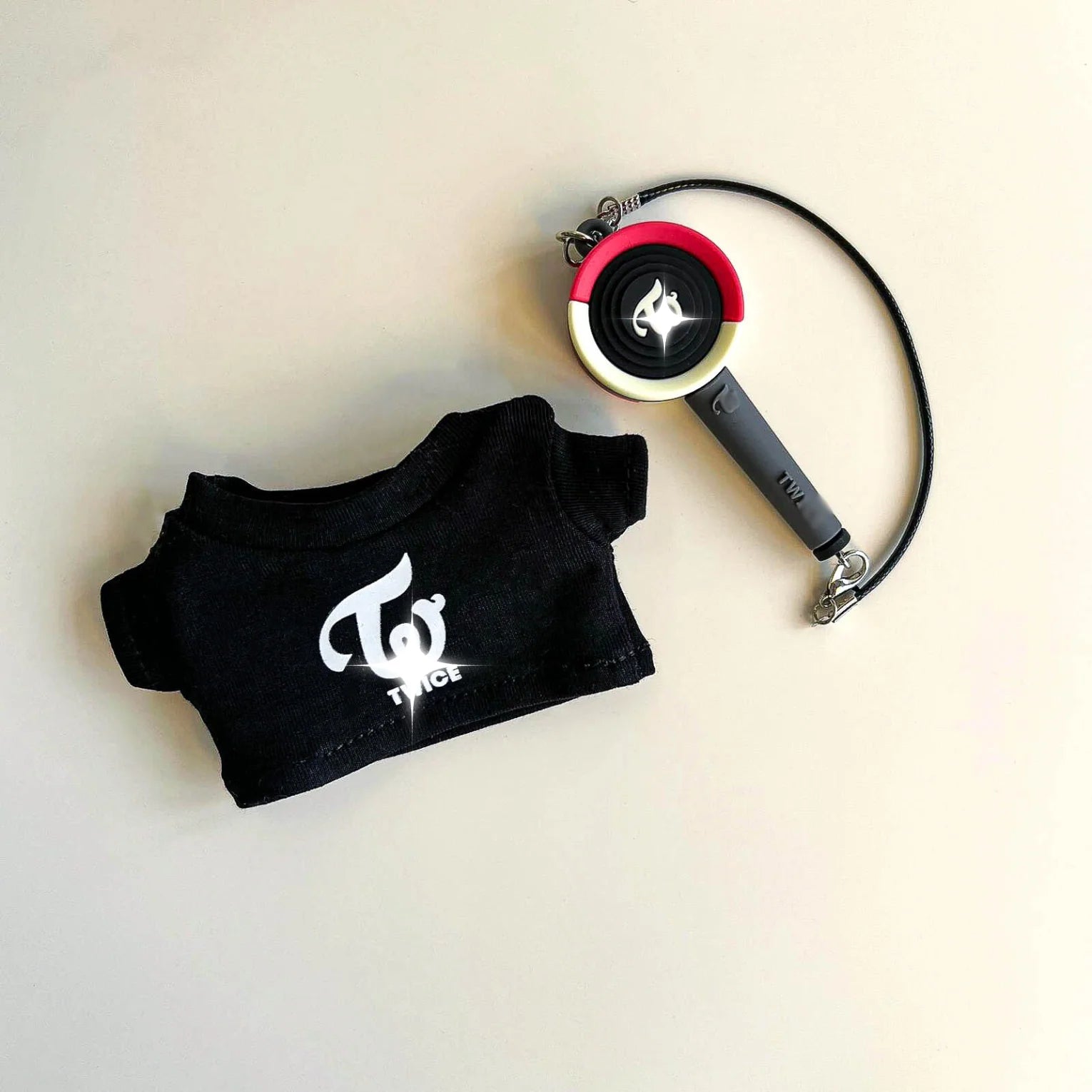 Labubu Pink Signal Idol Logo Tee Outfit (Black & White) — With Mini Fan Lightstick (2 Items)