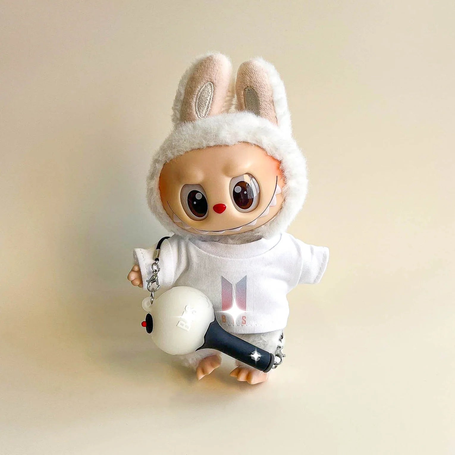 Labubu Bullet Proof Idol Tee Outfit (Colored Logo) — With Mini Fan Lightstick (2 Items)