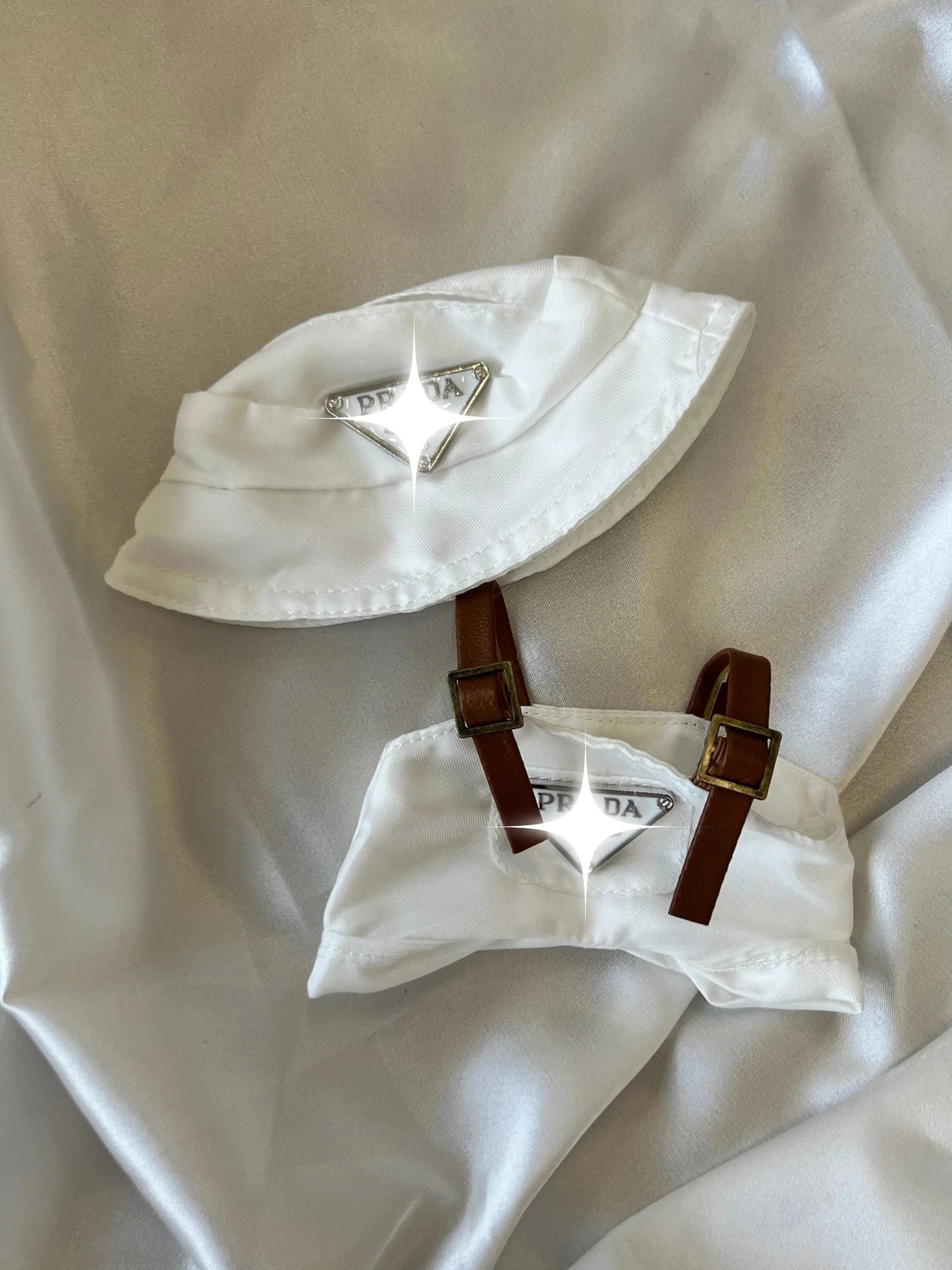 Labubu White Bucket Hat and Overalls Set