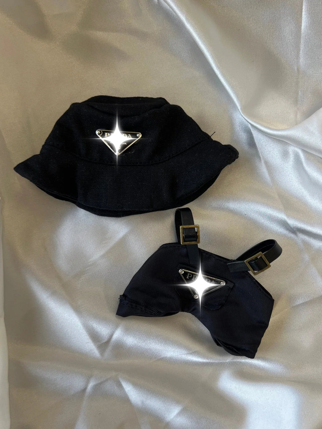 Labubu Black Bucket Hat and Overalls Set