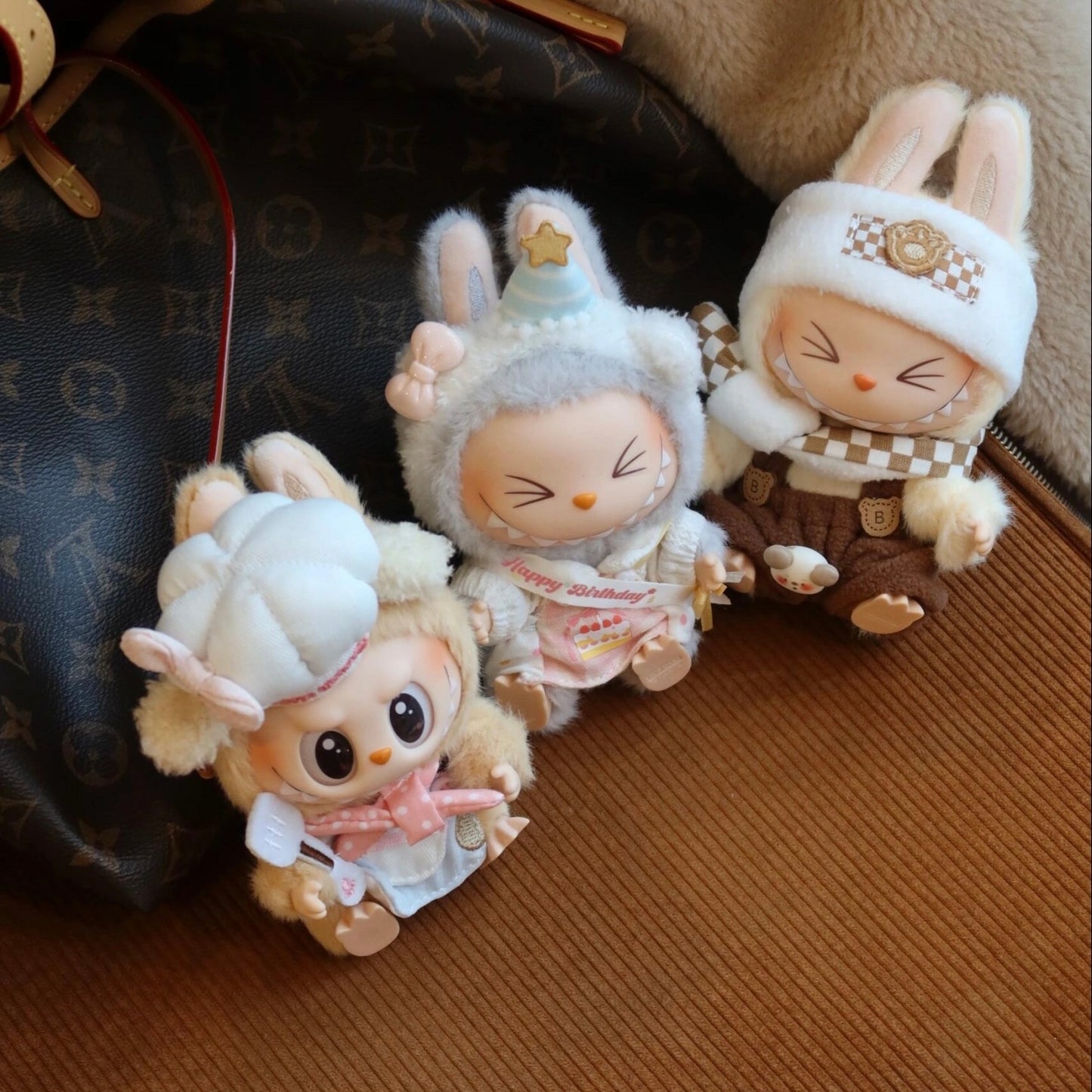 labubu baby clothes 10cm17cm sitting party first generation second generation labubu clothes suit butter cookies(No Dolls)
