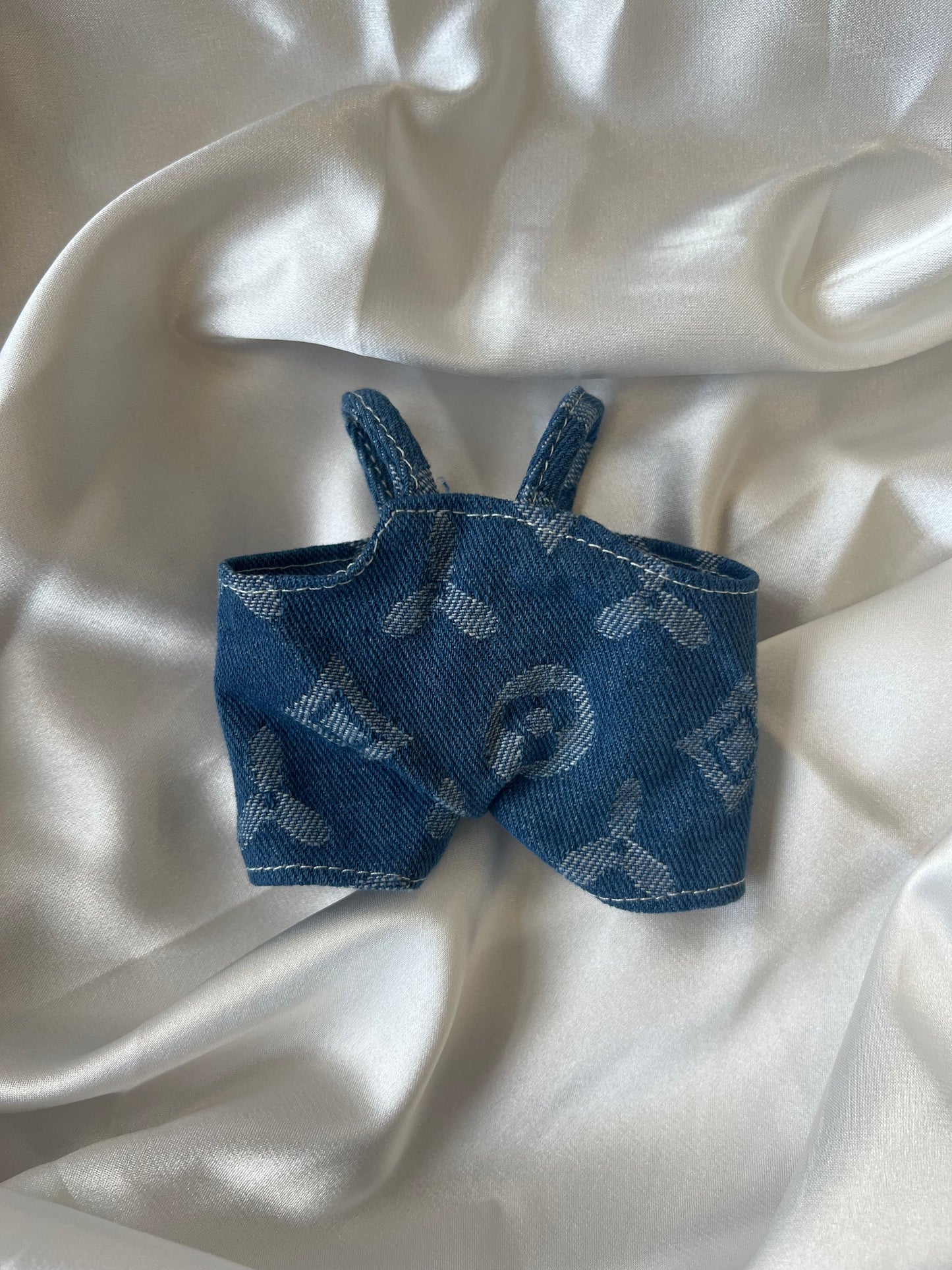 Labubu Blue Denim Monogram Outfit – Overalls & Hat Set