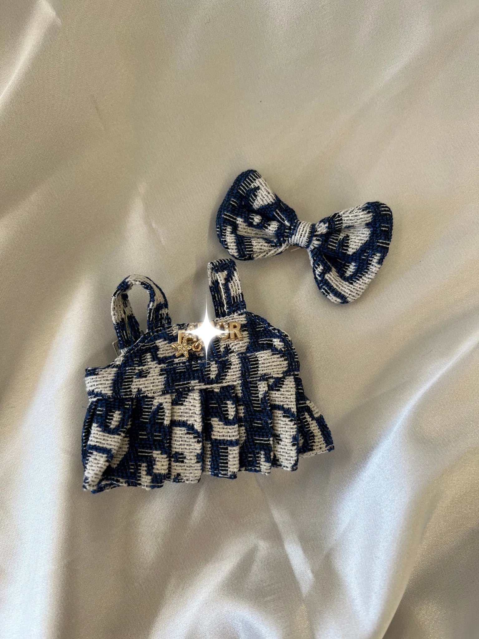 Labubu Navy & White Tweed Dress Set with Bow