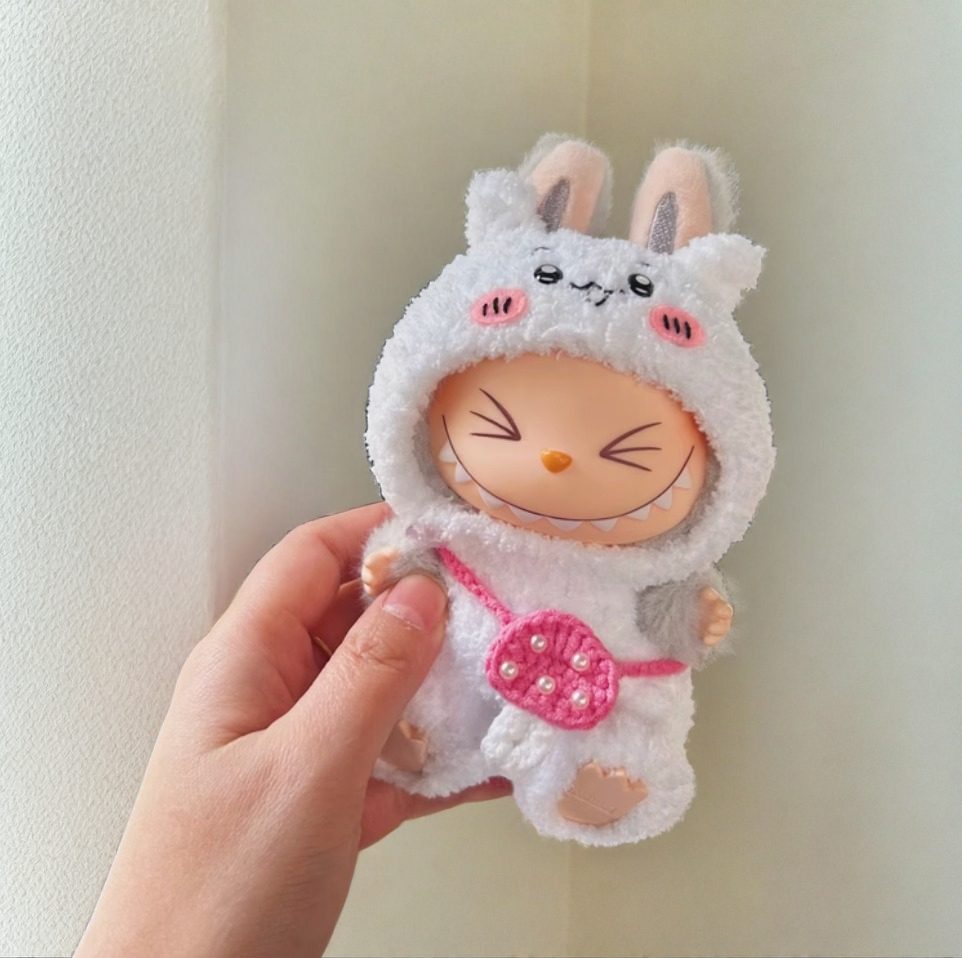 Labubu Chiikawa Costume Set - White Character Costume with Pink Purse