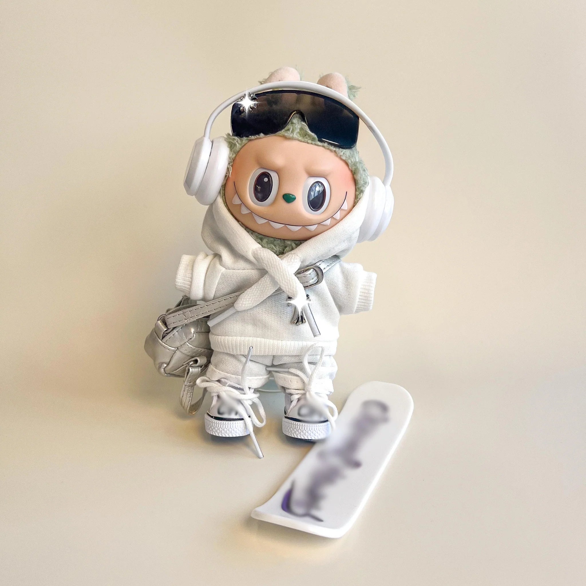 Labubu White Hoodie Streetwear Outfit Set (7 Items)