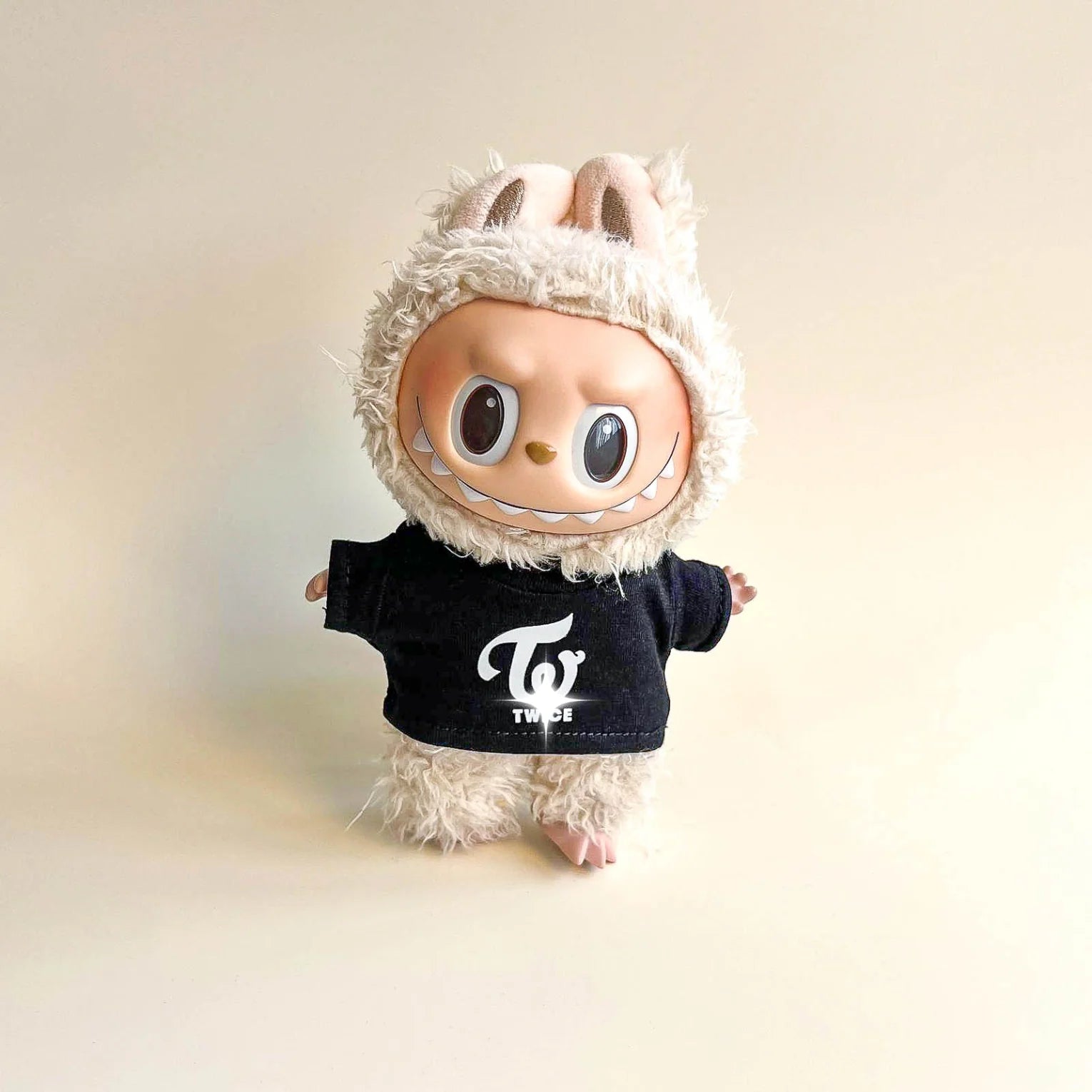 Labubu Pink Signal Idol Logo Tee Outfit (Black & White) — With Mini Fan Lightstick (2 Items)