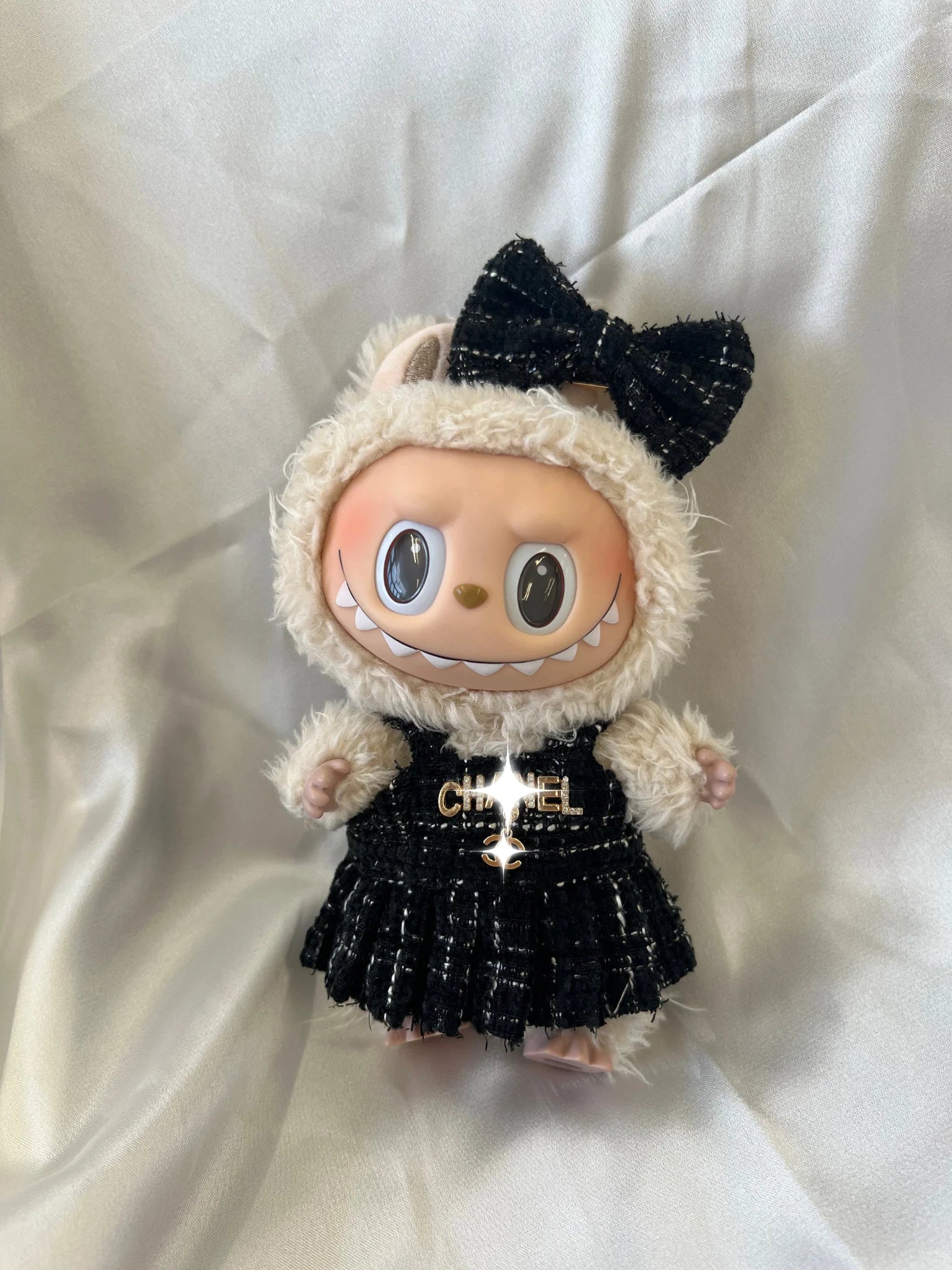 Labubu Classic Black Tweed Dress Set with Bow