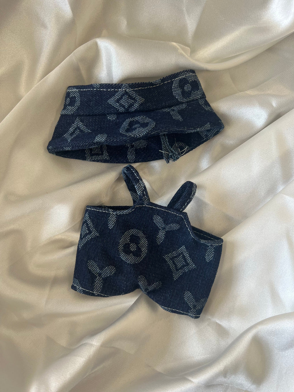 Labubu Navy Monogram Denim Set – Overalls & Fisherman Hat