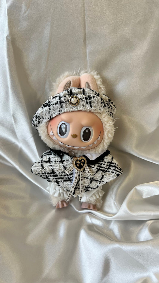 Labubu Classic Tweed Costume Set - Black and White with Matching Beret