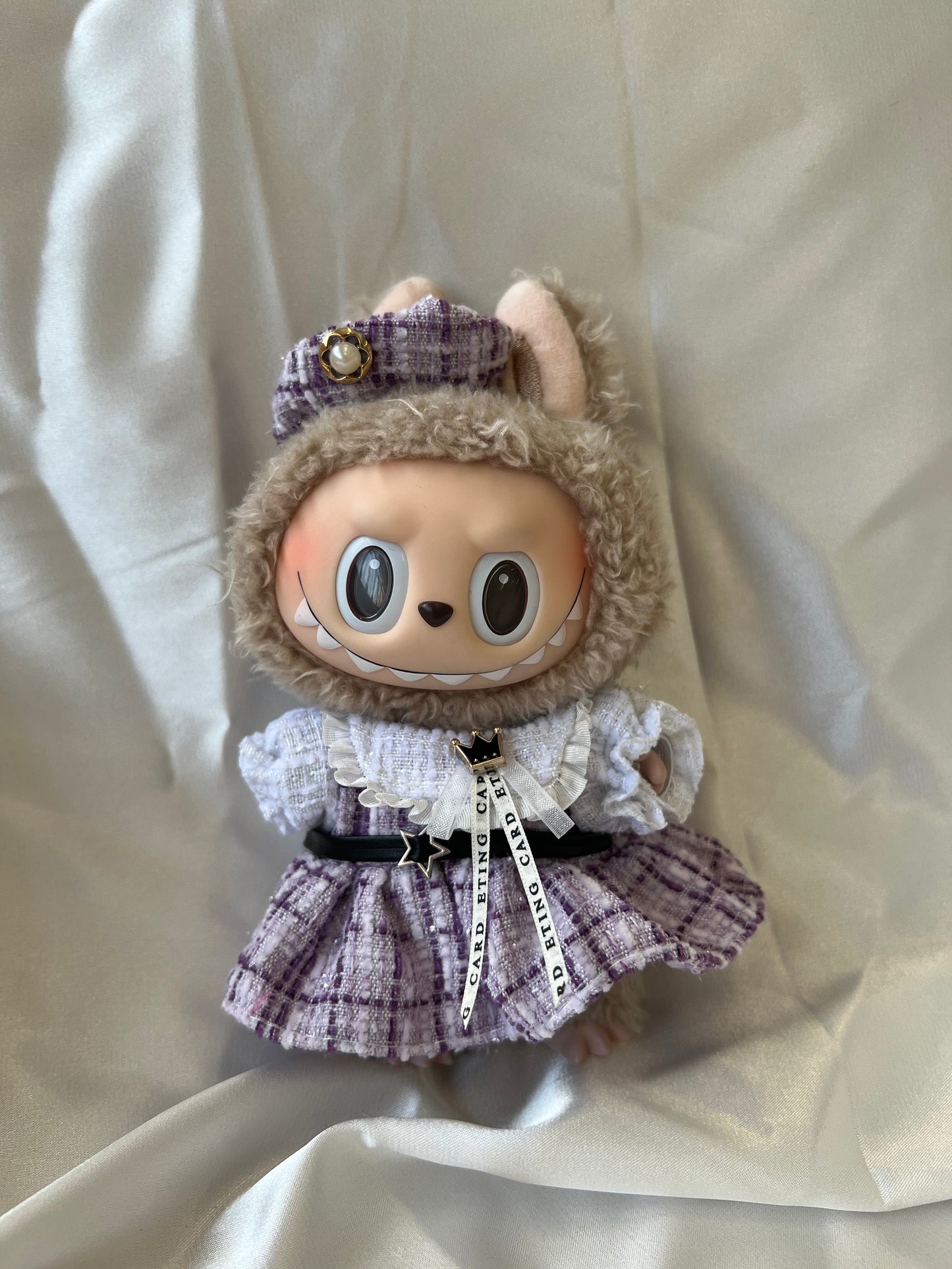 Labubu Luxury Tweed Costume Set - Lavender Plaid with Matching Hat