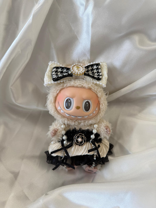 Labubu Luxury Fashion Costume - Cream & Black Haute Couture Set