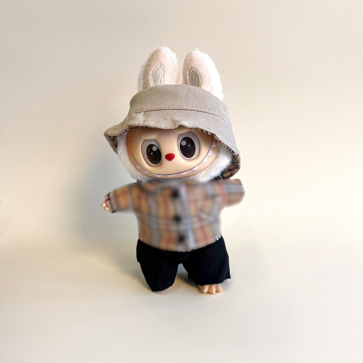 Labubu Brown Check Shirt & Hat Outfit Set