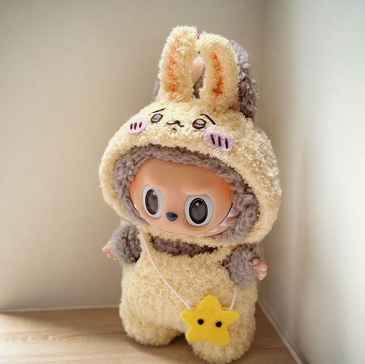 Labubu Usagi Bunny Outfit Set - Cream Rabbit Costume with Star Pendant